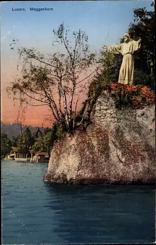 Ak Luzern Stadt Schweiz, Meggenhorn, Christusstatue, Uferpartie