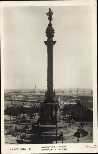 Ak Barcelona Katalonien Spanien, Monumento a Colón, Monument a Colomb, Säulendenkmal