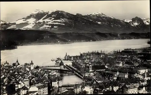 Ak Luzern Stadt Schweiz, Stadtansicht mit Rigi vom Gütich gesehen
