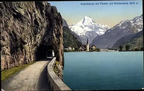 Ak Flüelen Kanton Uri Schweiz, Axenstraße, Bristenstock