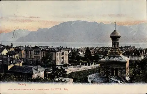 Ak Vevey Kanton Waadt, Panorama vom Ort