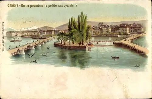 Litho Genève Genf Schweiz, Stadtansicht