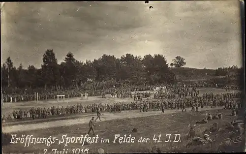 Foto Ak Eröffnungs Sportfest im Felde der 41. Infanterie Division 2. Juli 1916, I WK