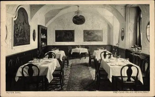Ak München Bayern, Roter Saal, Preysing Palais Restaurant, Residenzstraße 27, Innenansicht
