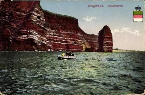 Ak Nordseeinsel Helgoland, Felsenpartie, Bootsfahrt