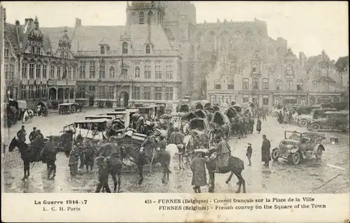 Ak Furnes Veurne Westflandern, Convoi francais sur la Place de Ville, I. WK