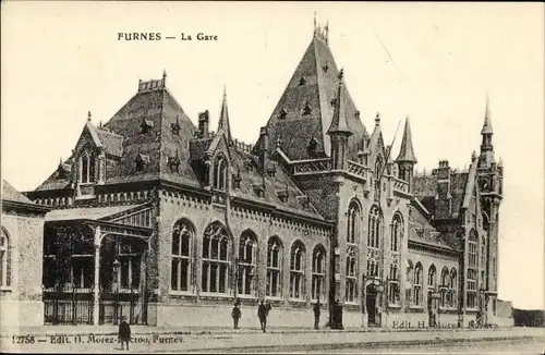Ak Furnes Veurne Westflandern, la Gare, Straßenseite