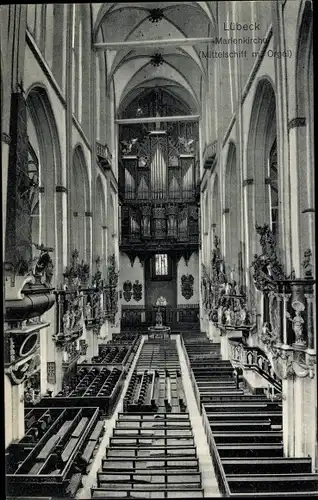 Ak Hansestadt Lübeck, Marienkirche, Orgel, Innenansicht