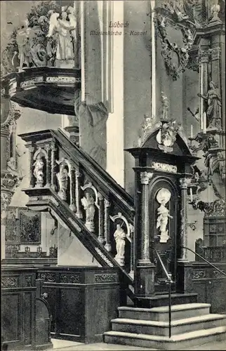 Ak Hansestadt Lübeck, Marienkirche, Kanzel, Innenansicht