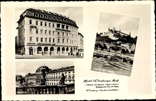 Ak Würzburg, Hotel Würzburger Hof am Barbarossaplatz, Festung Marienberg