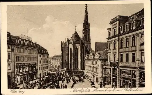 Ak Würzburg am Main, Marktplatz mit Marienkapelle und Falkenhaus