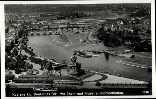 Ak Koblenz am Rhein, Deutsches Eck, Blick vom Ehrenbreitstein