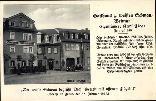 Ak Weimar in Thüringen, Gasthaus zum Weißen Schwan, Außenansicht