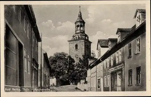 Ak Bad Berka Thüringen, Partie an der Kirchstraße, Geschäft, Inh. O. Rothe, Kirche