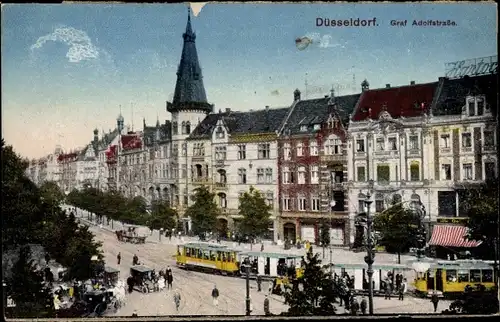 Ak Düsseldorf am Rhein, Graf Adolfstraße, Straßenbahn