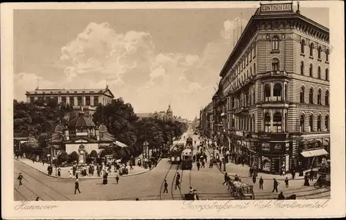 Ak Hannover in Niedersachsen, Georgstrasse, Geschäft Kröpcke, Gleise, Straßenbahn, Café Continental