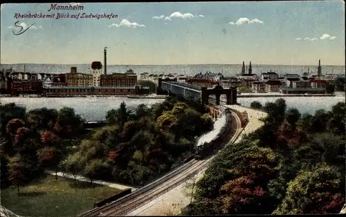 Ak Mannheim in Baden, Rheinbrücke, Blick auf Ludwigshafen