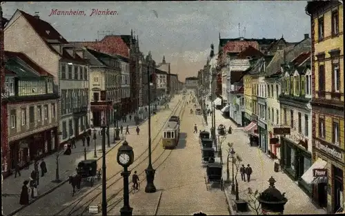 Ak Mannheim in Baden, Planken, Straßenbahn