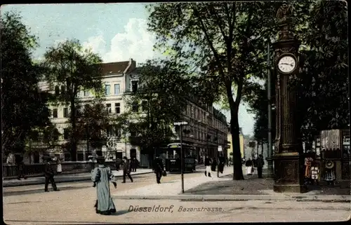 Ak Düsseldorf am Rhein, Bazarstraße, Straßenbahn, Straßenuhr