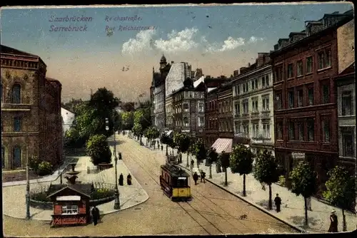 Ak Saarbrücken im Saarland, Reichsstraße, Straßenbahn