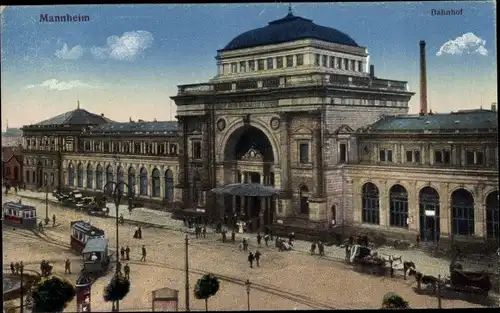 Ak Mannheim in Baden, Hauptbahnhof, Straßenbahn