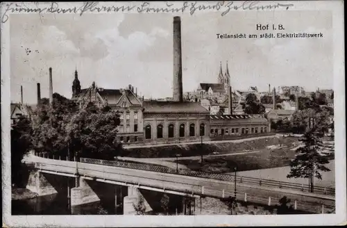 Ak Hof an der Saale Oberfranken Bayern, Teilansicht am städt. Elektrizitätswerk