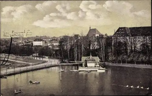 Ak Freiberg in Sachsen, Kreuzteich mit Schwanenschlösschen