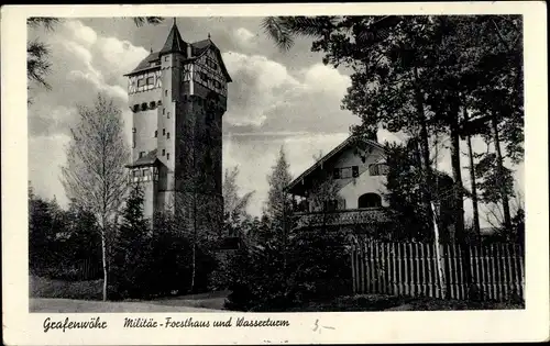 Ak Grafenwöhr in Bayern, Militär Forsthaus und Wasserturm