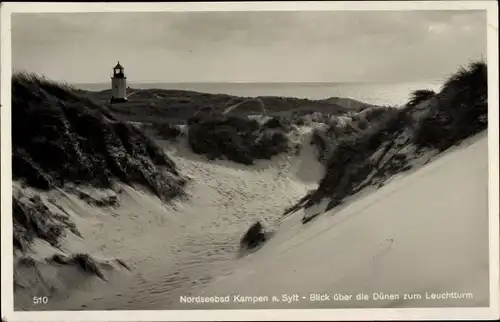 Ak Kampen auf Sylt, Blick über die Dünen zum Leuchtturm