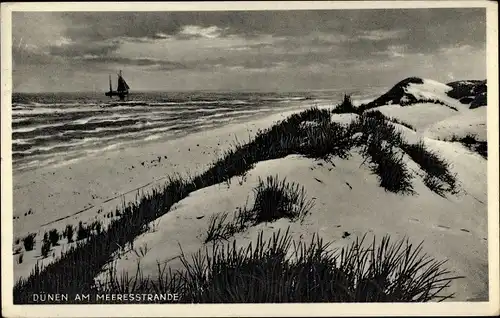 Ak Nebel auf der Insel Amrum Nordfriesland, Dünen am Strand, Segelboot