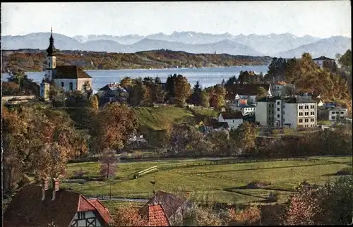 Ak Starnberg in Oberbayern, Partie mit Blick zum Karwendelgebirge