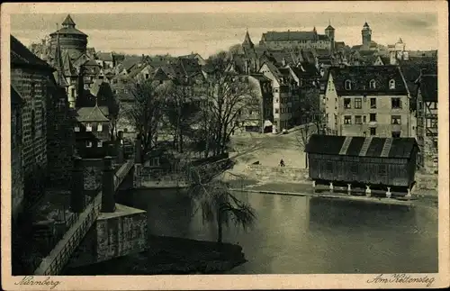 Ak Nürnberg in Mittelfranken, am Kettensteg, Blick zur Burg