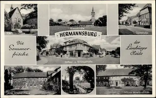 Ak Hermannsburg Südheide in der Lüneburger Heide, Kreuzkirche, Christianschule, Missionshaus
