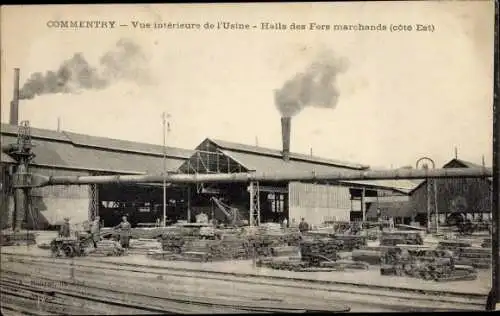 Ak Commentry Allier, Vue interieure de l'Usine, Halle des Fers marchands