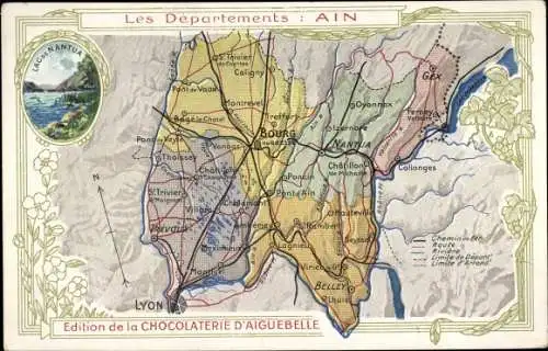 Landkarten Ak Ain Frankreich, Lac de Nantua, Edition de la Chocolaterie d'Aiguebelle