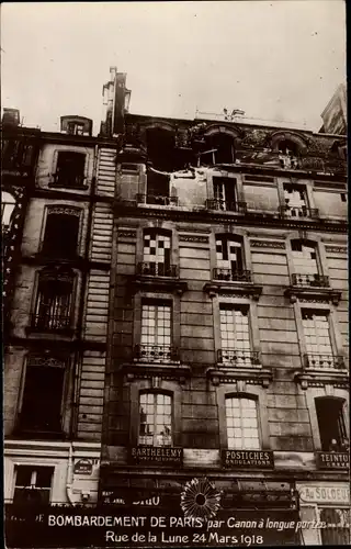 Ak Paris II. Arrondissement Bourse, Bombardement, Rue de la Lune, 1918