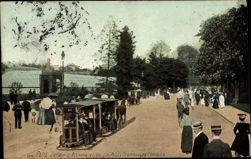 Ak Paris XVI. Arrondissement Passy, Jardin d'Acclimatation, Les Petits Tramways Chevaux