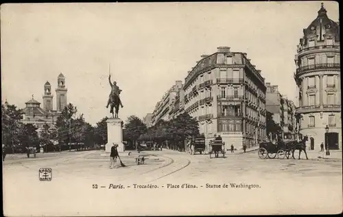 Ak Paris XVI. Arrondissement Passy, Place d'Iena, Statue de Washington