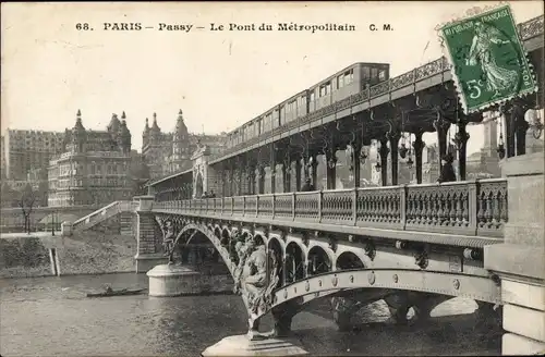 Ak Paris XVI. Arrondissement Passy, Le Pont du Metropolitain