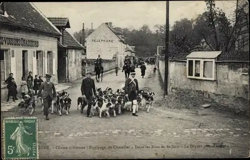 Ak ...egne Oise, Rues de Saint Jean, chasse à courre, Jäger, Hundemeute