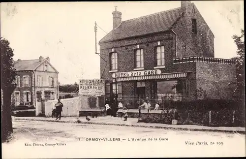 Ak Ormoy Villers Oise, Avenue de la Gare, Hotel de la Gare