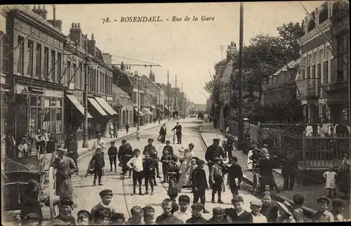 Ak Rosendael Dunkerque Dünkirchen Nord, Rue de la Gare, Enfants