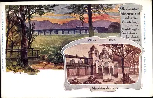Künstler Ak Zittau Oberlausitz, Oberlausitzer Gewerbe- und Industrieausstellung 1902, Maschinenhalle