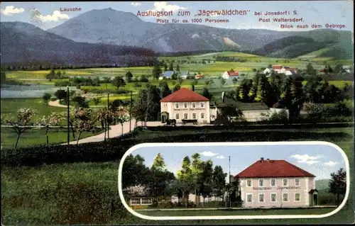 Ak Bertsdorf in der Oberlausitz, Restaurant Jägerwäldchen, Blick auf den Ort