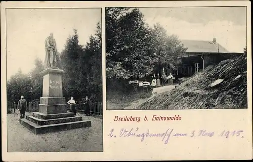Ak Hainewalde Sachsen, Breiteberg, Kaiser Friedrich III Denkmal, Gasthaus