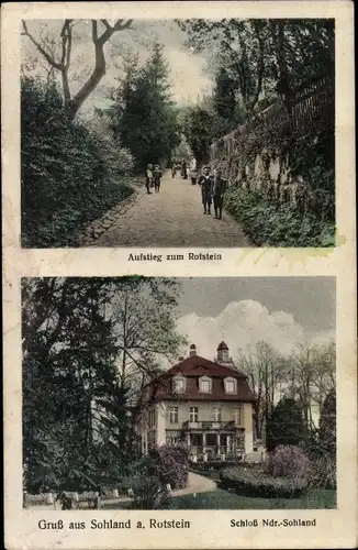 Ak Sohland am Rotstein Reichenbach in der Oberlausitz, Schloss, Aufstieg zum Rotstein