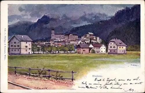 Künstler Ak Bludenz Vorarlberg, Blick auf den Ort