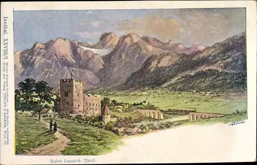 Künstler Ak Landeck in Tirol, Ruine Landeck