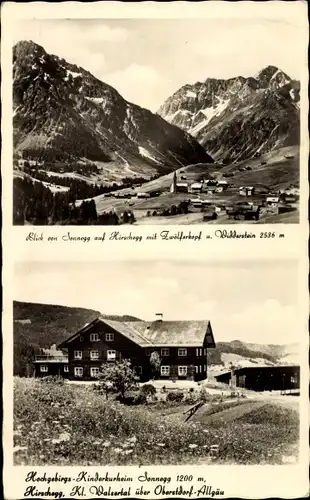Ak Hirschegg Mittelberg im Kleinwalsertal Vorarlberg, Blick von Sonnegg, Kinderkurheim, Ort