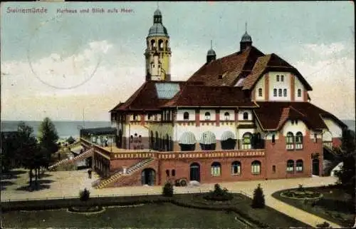 Ak Świnoujście Swinemünde Pommern, Kurhaus und Blick aufs Meer